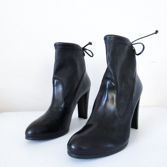 STUART WEITZMAN Designer Black Leather Ankle Boots Size 8.5-. Made in Spain - Picture 1 of 13